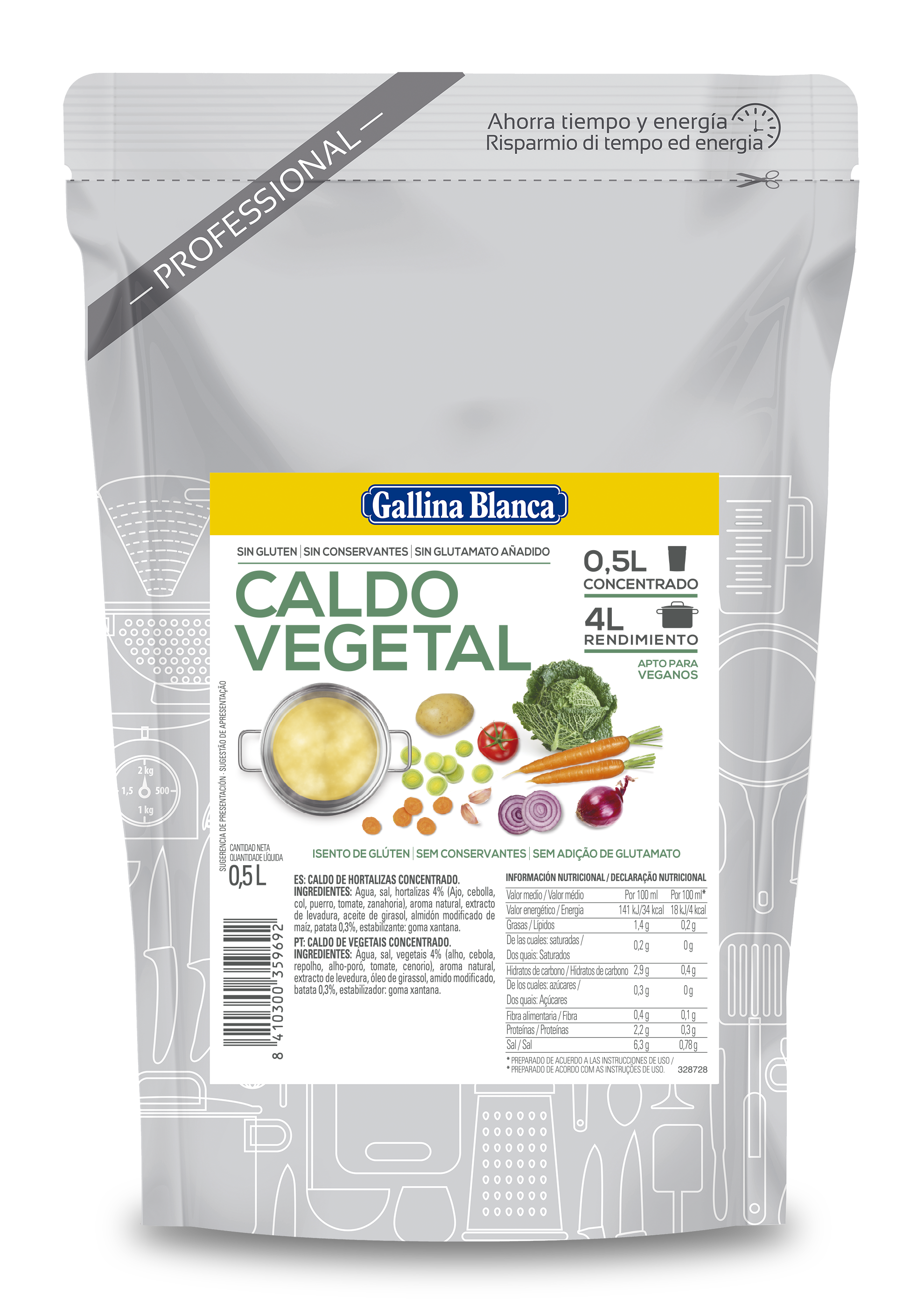 Caldo líquido concentrado Vegetal 0,5L, rinde 4L